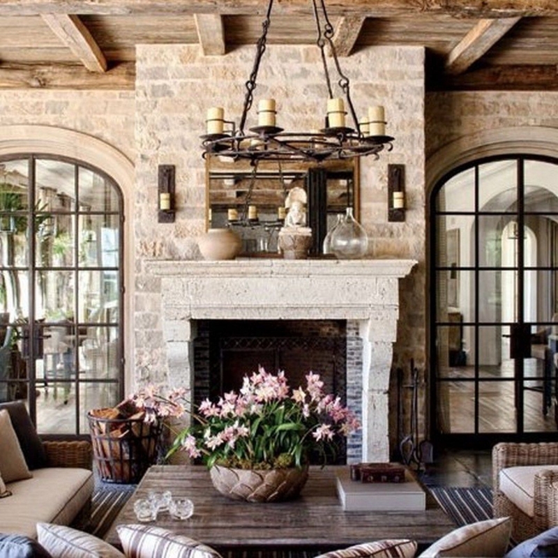 Elegant French Country Stone Fireplace Design