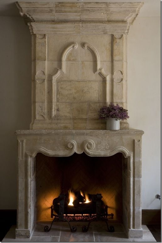 Elegant French Country Stone Fireplace Design
