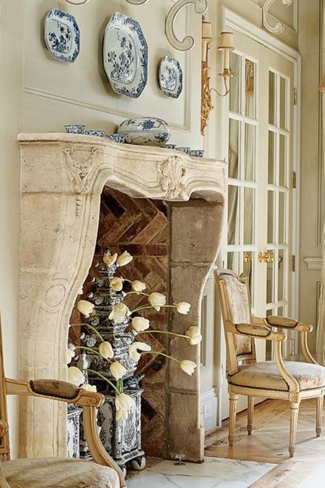 Elegant French Country Stone Fireplace Surround