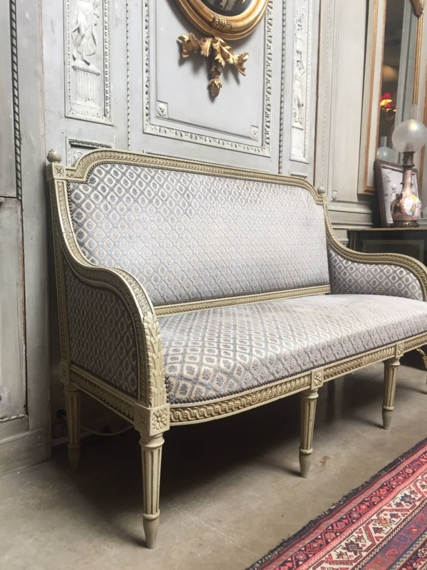 Elegant French Louis XVI Style Painted Upholstered Sofa