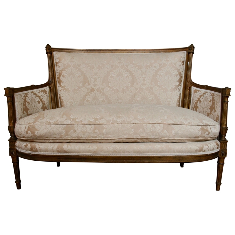Elegant French Provincial Walnut Settee with Toile Fabric
