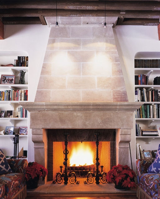 Elegant French Style Stone Fireplace and Mantel Design