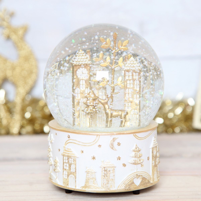 Elegant Gold Christmas Snow Globe Decoration