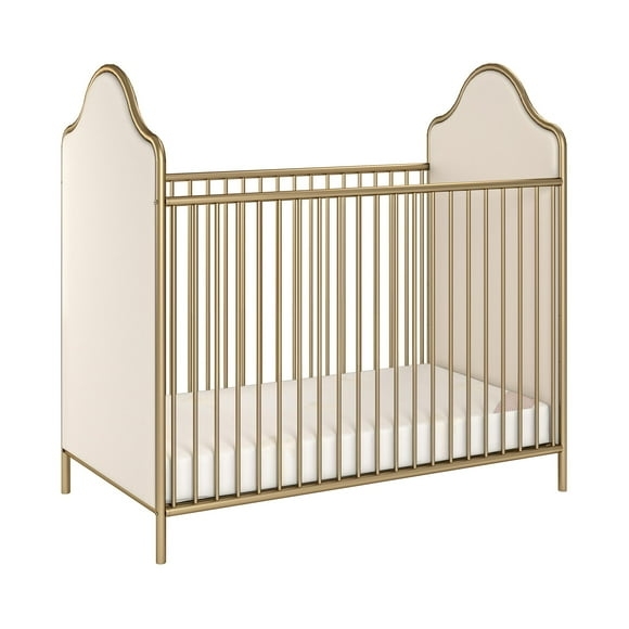 Elegant Gold Metal Baby Crib with Mattress Support