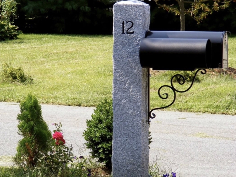 Elegant Granite Mailbox Post with Scroll Bracket