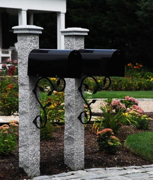 Elegant Granite Mailbox Posts with Black Mailboxes