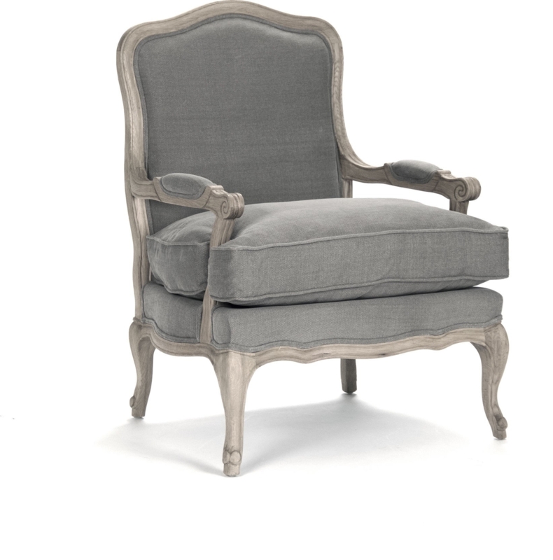 Elegant Gray French Country Armchair with Cushions