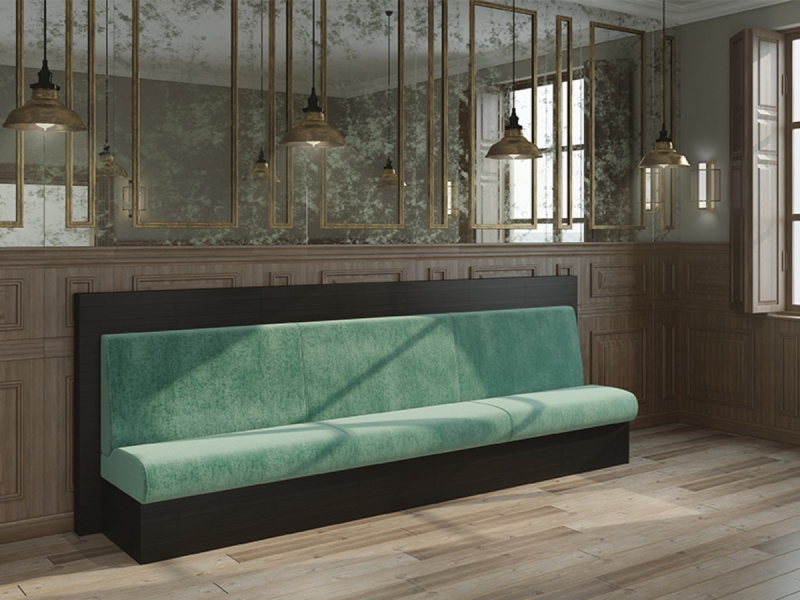 Elegant Green Bench with Wooden Wall Paneling