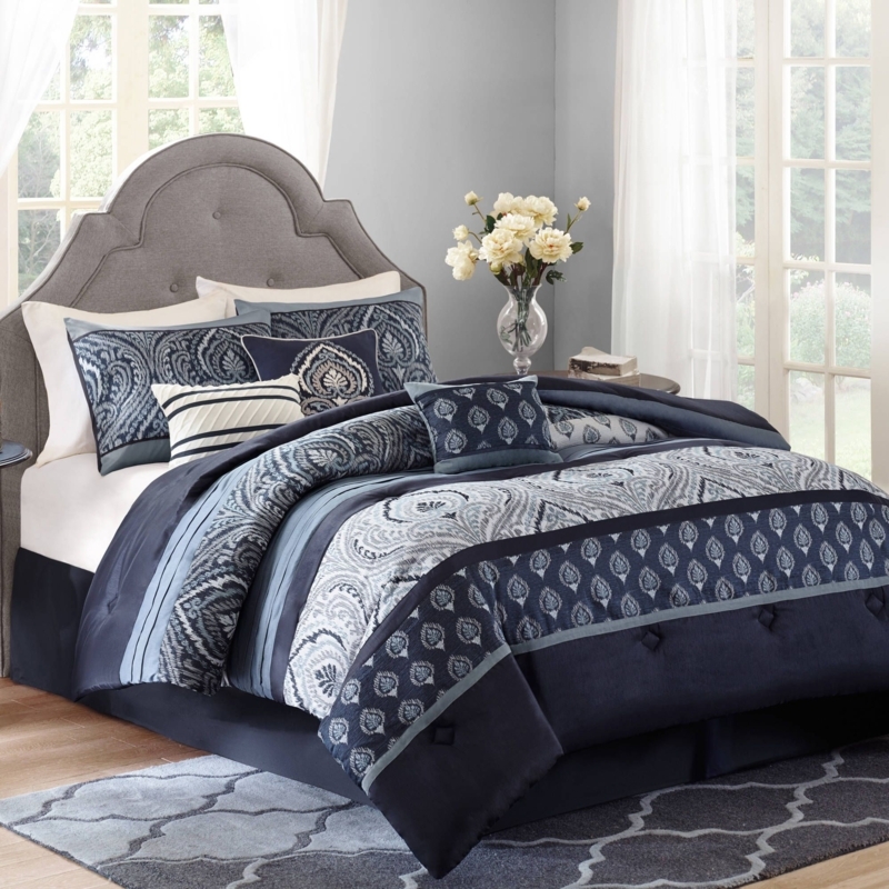 Elegant Grey and Light Blue Comforter Set