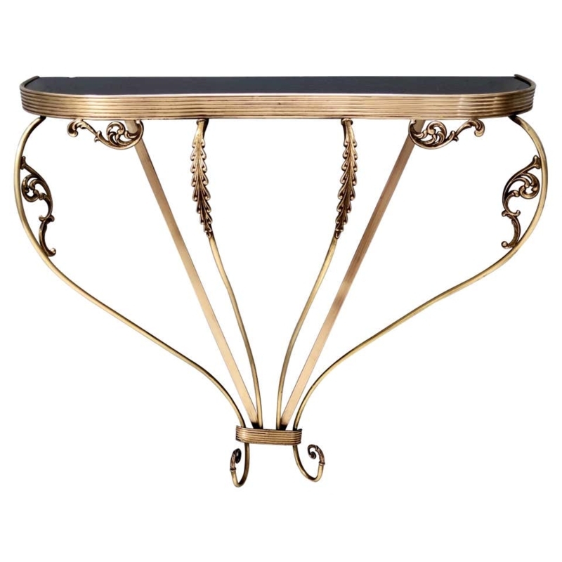 Elegant Italian Black Lacquer Wall-Mounted Console Table