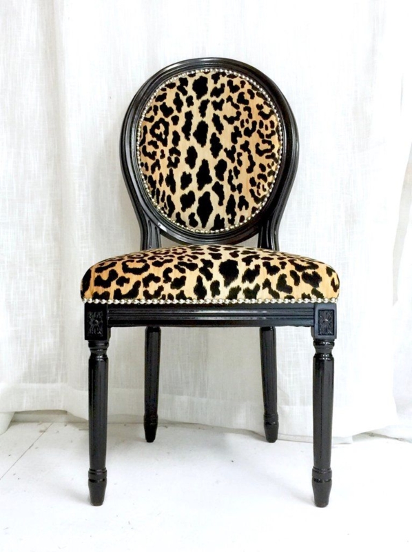 Elegant Leopard Print Upholstered Black Side Chair