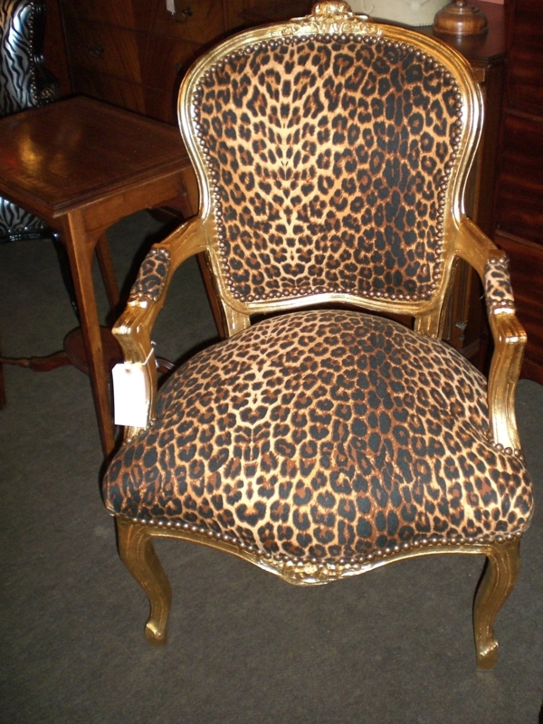 Elegant Leopard Print Wingback Chair with Gold Frame