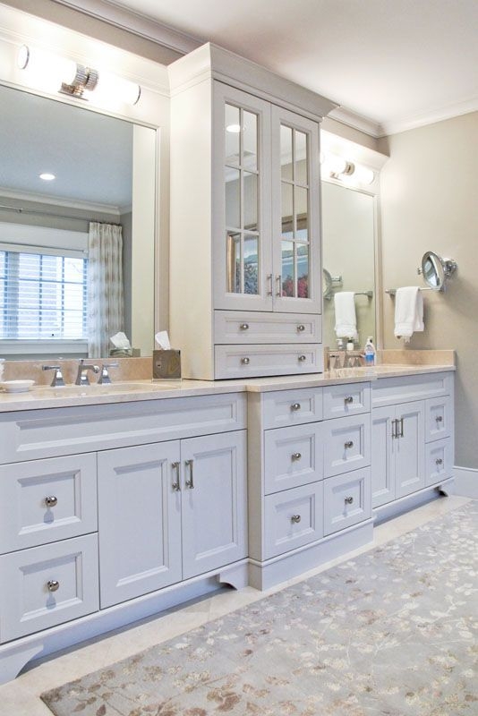 Elegant Master Bathroom Double Vanity with Center Storage