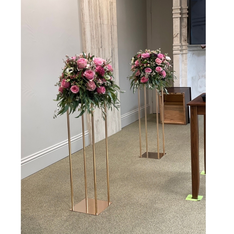 Elegant Metal Flower Stands with Pink Roses