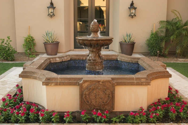 Elegant Outdoor Spanish Fountain with Tile Accents