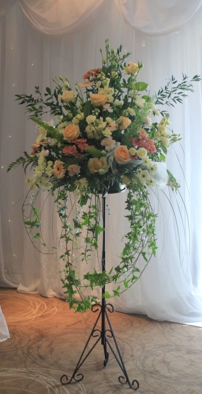 Elegant Pedestal Flower Arrangement with Cascading Greens