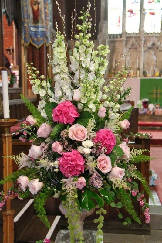 Elegant Pink and White Floral Pedestal Arrangement