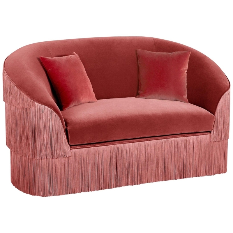 Elegant Pink Fringe Bottom Curved Sofa