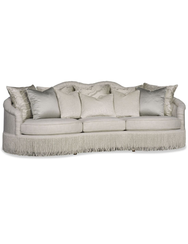 Elegant Silver Sofa with Decorative Fringe