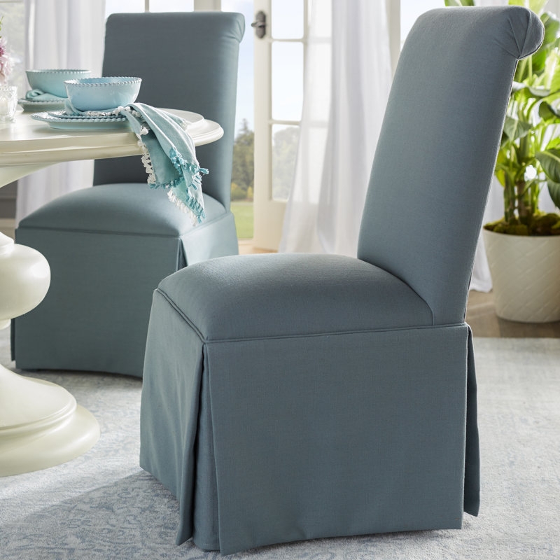 Elegant Skirted Upholstered Dining Chairs in Blue