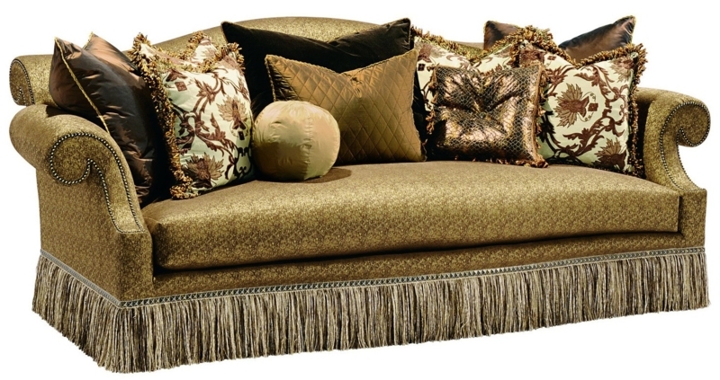 Elegant Sofa with Decorative Fringe Skirt and Cushions