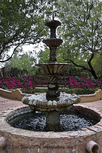 Elegant Spanish Courtyard Fountain with Garden Surround