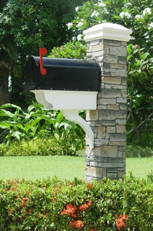 Elegant Stacked Stone Mailbox Post with Newspaper Holder