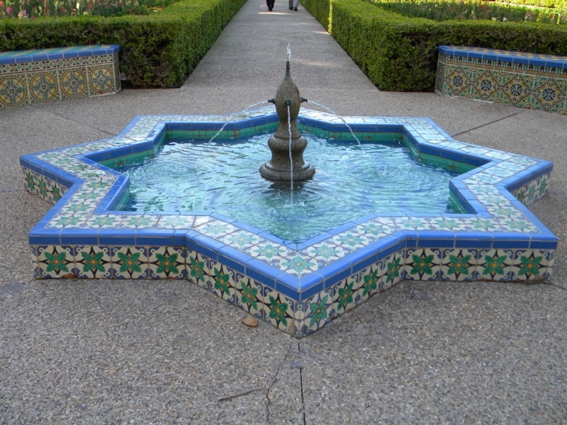 Elegant Star-Shaped Mexican Tile Fountain Patio