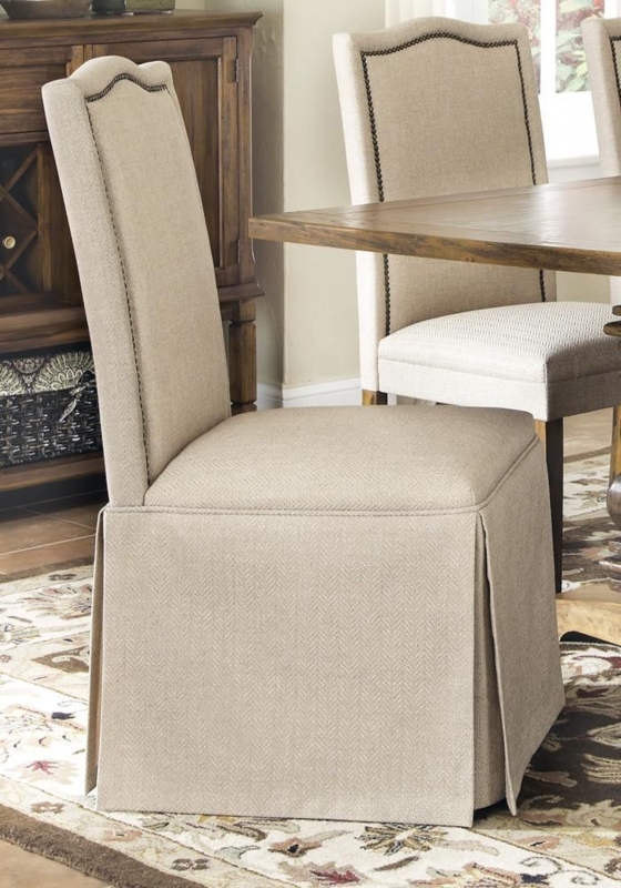 Elegant Tan Upholstered Parsons Dining Chairs with Skirt