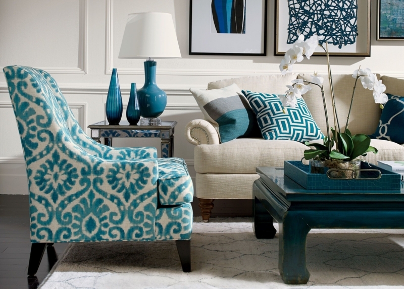 Elegant Turquoise Chairs and Accents for Living Room