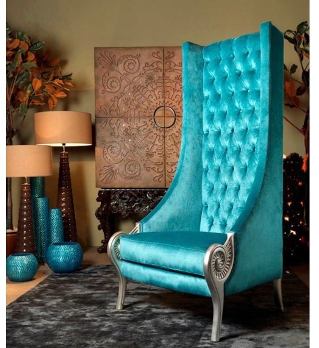 Elegant Turquoise High Back Velvet Chair