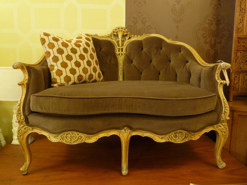 Elegant Vintage French Settee with Carved Wood Frame