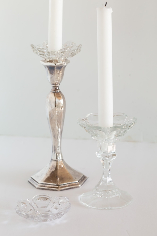 Elegant Vintage Glass and Silver Candle Holders