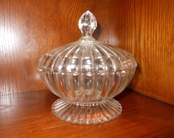 Elegant Vintage Glass Candy Dish with Lid