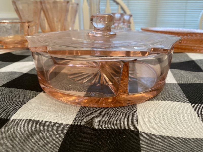 Elegant Vintage Pink Glass Candy Dish with Lid