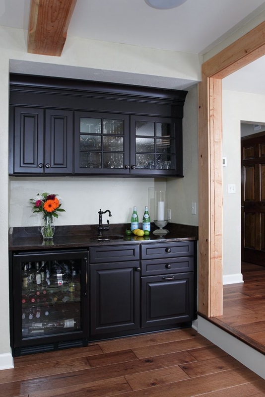 Elegant Wet Bar with Custom Black Cabinetry