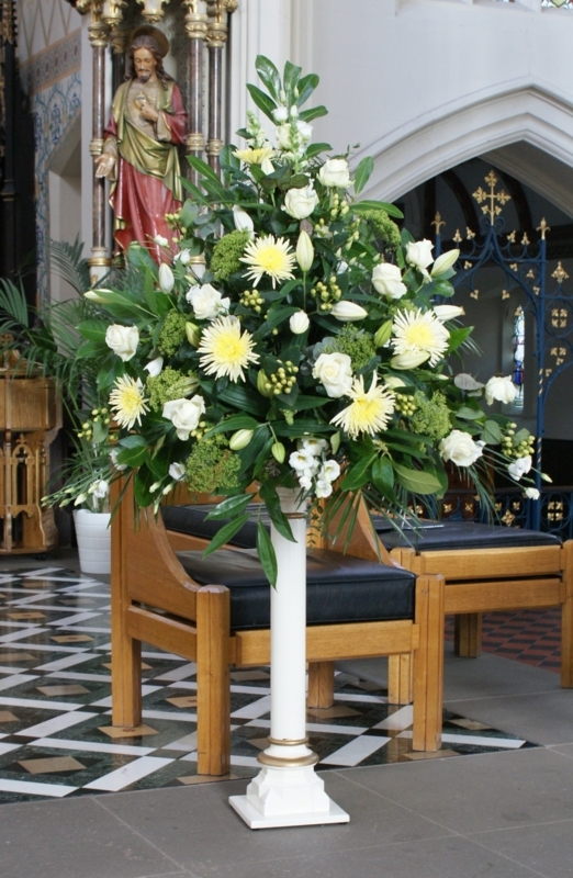 Elegant White and Green Pedestal Flower Arrangement