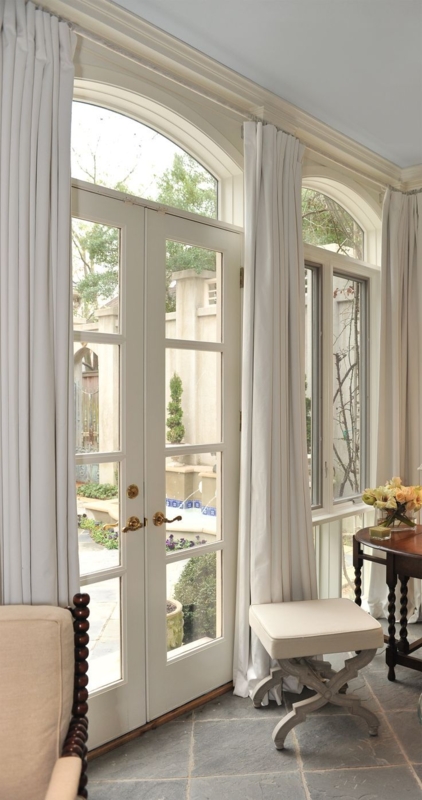 Elegant White Curtains for Arched Transom Windows