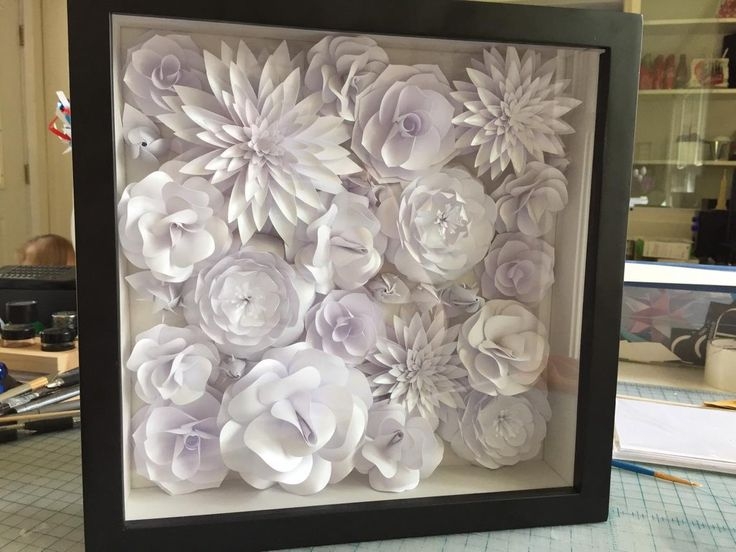 Elegant White Paper Floral Shadow Box Art