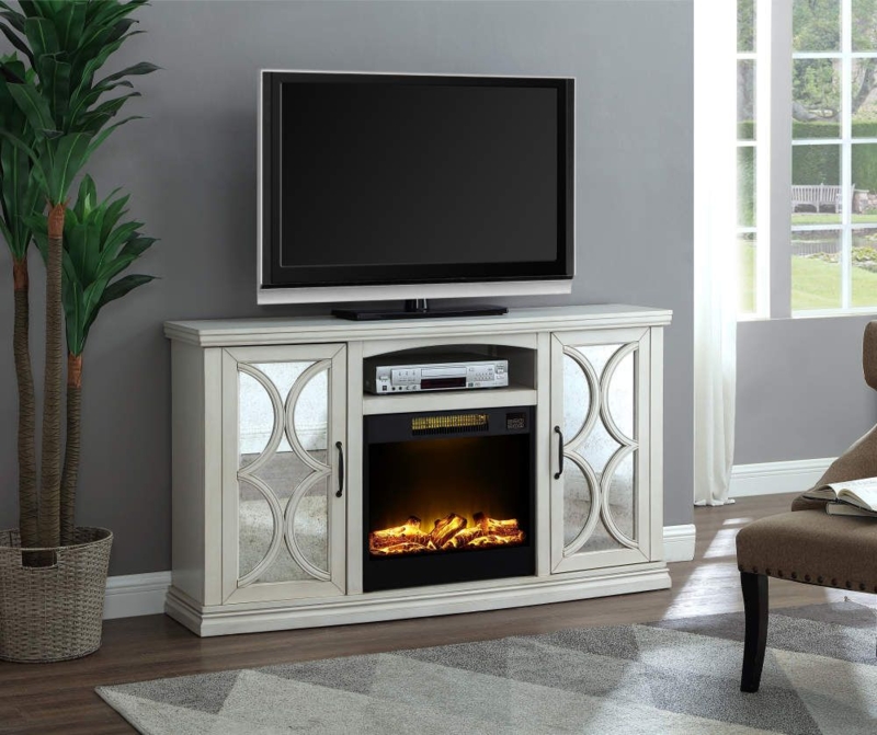 Elegant White TV Console with Electric Fireplace