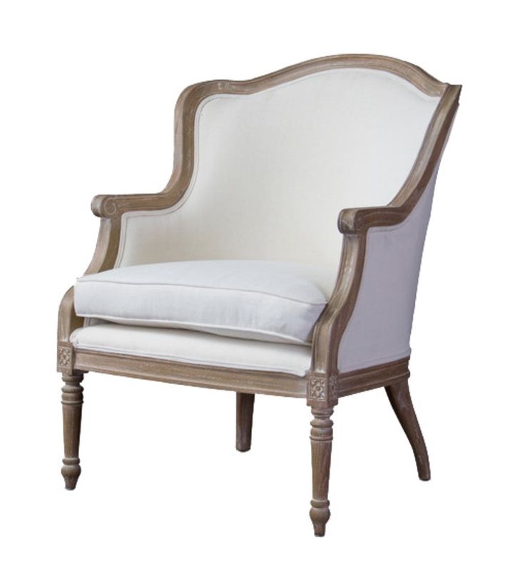 Elegant White Upholstered French Country Accent Chair
