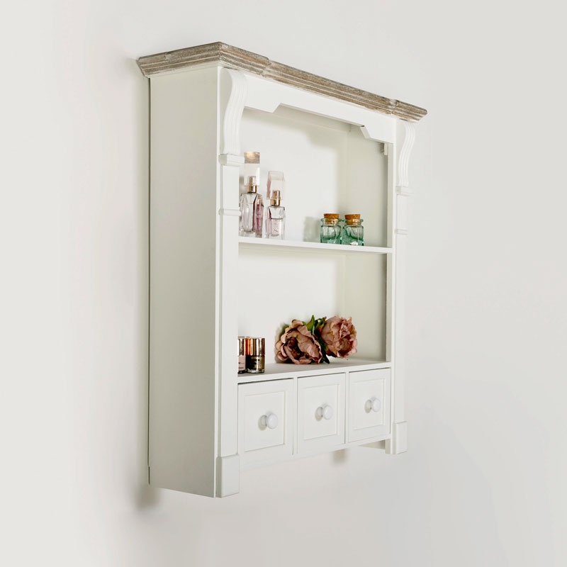 Elegant White Wall Shelf Unit with Storage Drawers