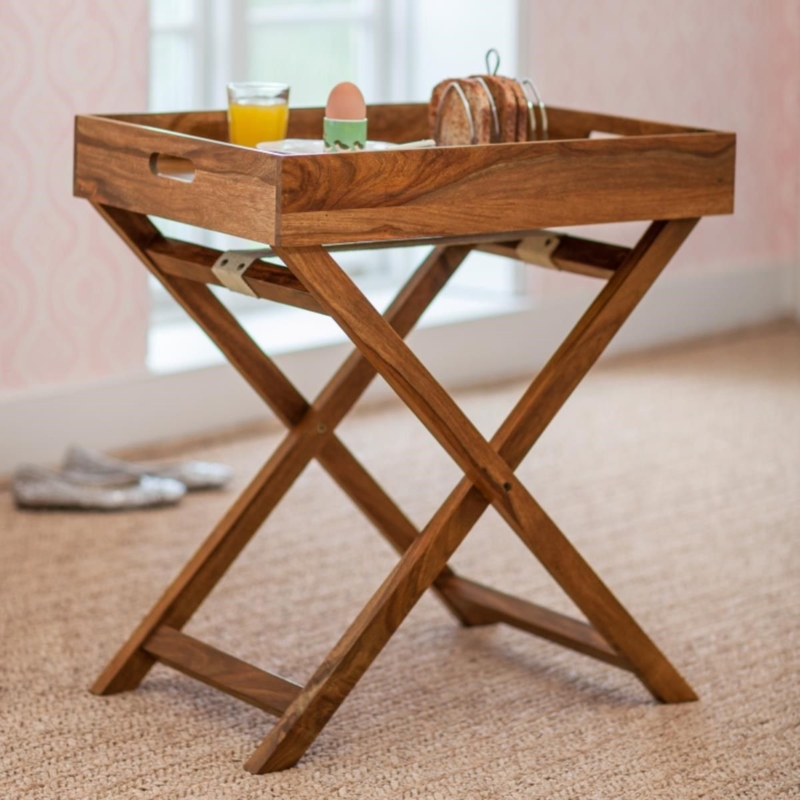 Elegant Wooden Butlers Tray Table with Foldable Legs
