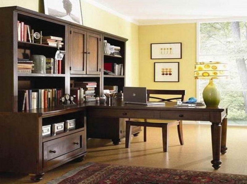 Elegant Wooden L-Shaped Home Office Desk with Bookshelves