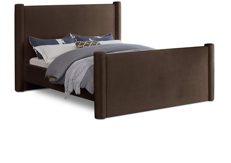 Elias Brown Velvet Twin Bed with Upholstered Frame