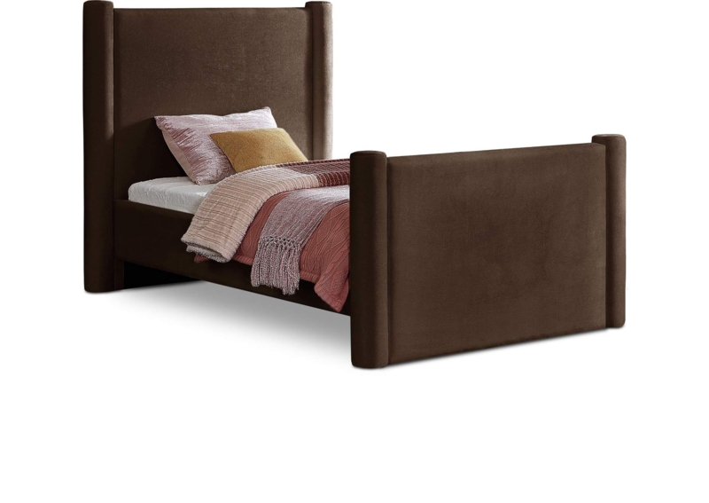 Elias Brown Velvet Upholstered Twin Bed