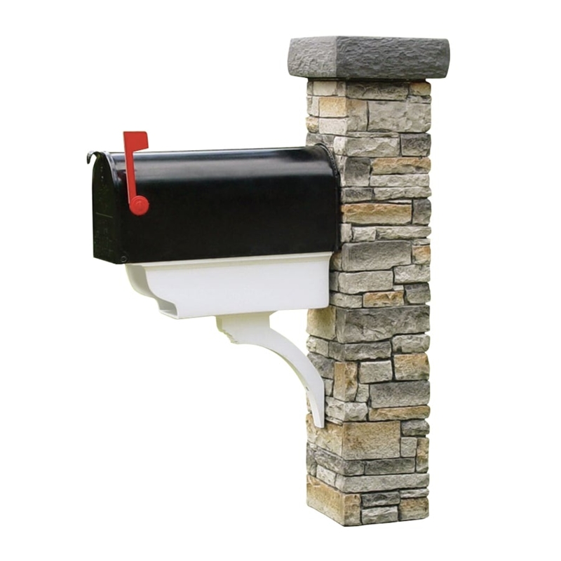 Eye Level Gray Cast Stone Mailbox Post at