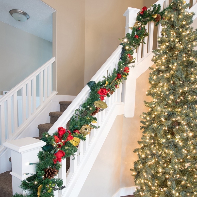 Festive Christmas Garland Decor for Stair Banisters