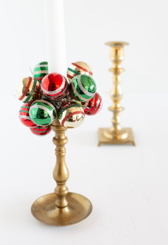 Festive Christmas Taper Candle Rings with Ornaments