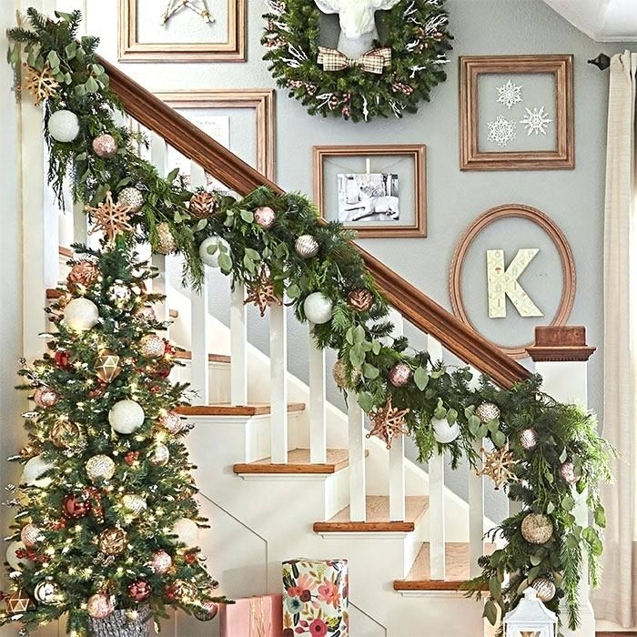 Festive Garland Decoration on Stairway Banister